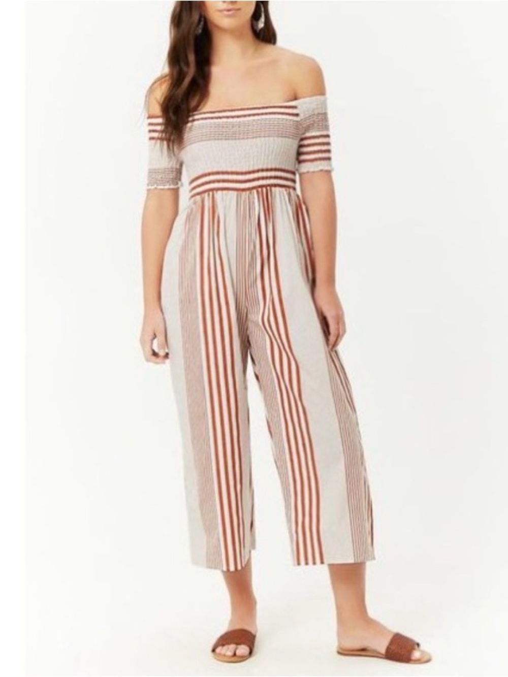 Off-Shoulder Striped Jumpsuit